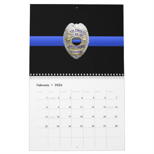 Brüder halten Abzeichen Thin Blue Line Kalender (Feb 2026)