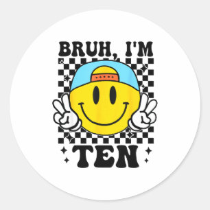 Bruder Ich bin Zehn 10 10. Geburtstag Groovy Junge Runder Aufkleber