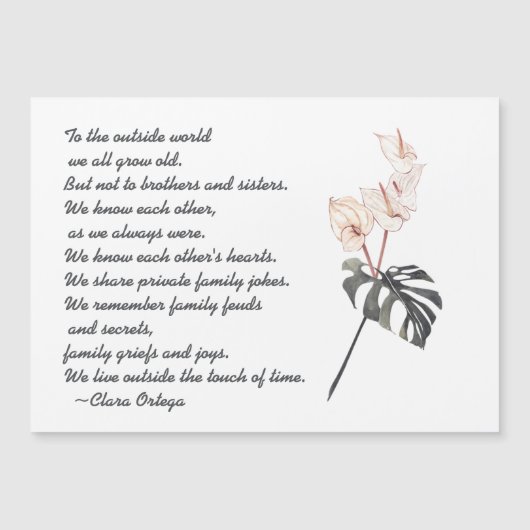 Bruder oder Schwester Sentimental Gedicht Schwarz- Magnetkarte (Vorderseite)