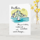 Bruder-Segelboot-Stadt-Geburtstag Karte (Gelbe Blume)