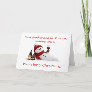 Bruder und Partner Schneemann mit Wein Weihnachten