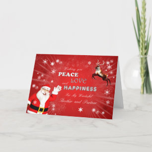 Bruder und Partner, Weihnachtsmann und ein Rentier Feiertagskarte