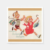 Bruder und Schwester auf dem Weg zur Schule Serviette (Vorderseite)