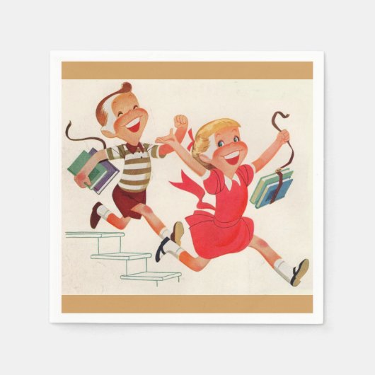 Bruder und Schwester auf dem Weg zur Schule Serviette (Vorderseite)