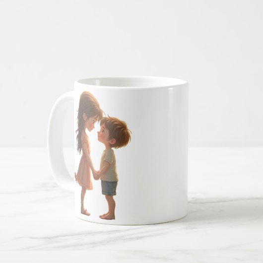Bruder und Schwester Hug - herzerwärmende Geschwis Kaffeetasse (Vorderseite Links)