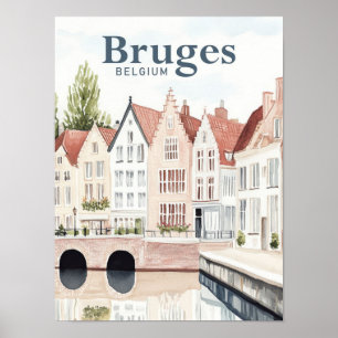 Bruges Belgium Aquarellmalerei Poster