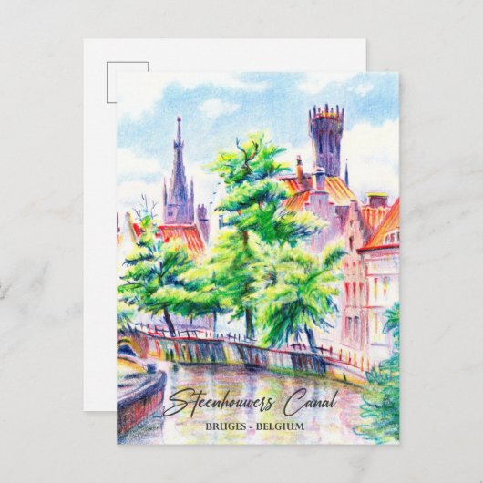 Bruges Belgium Aquarellmalerei Postkarte (Vorne/Hinten)