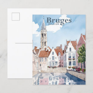 Bruges Belgium Aquarellmalerei Postkarte