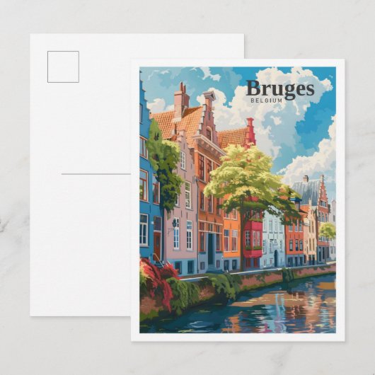 Bruges Belgium Art Vintage Travel Postkarte (Vorne/Hinten)