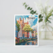 Bruges Belgium Art Vintage Travel Postkarte (Stehend Vorderseite)