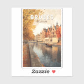 Bruges Belgium Illustration Travel Art Vintag Aufkleber (Blatt)