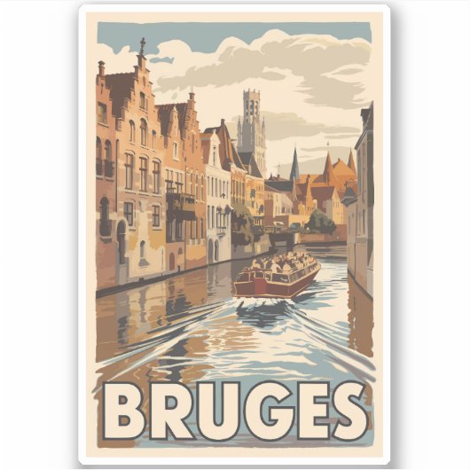 Bruges Belgium Illustration Travel Art Vintag Aufkleber (Vorderseite)