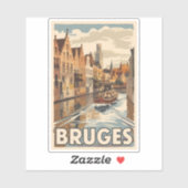 Bruges Belgium Illustration Travel Art Vintag Aufkleber (Blatt)