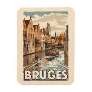 Bruges Belgium Illustration Travel Art Vintag Magnet