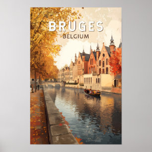Bruges Belgium Illustration Travel Art Vintag Poster
