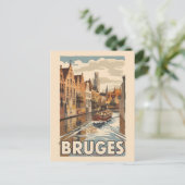 Bruges Belgium Illustration Travel Art Vintag Postkarte (Stehend Vorderseite)