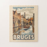 Bruges Belgium Illustration Travel Art Vintag Puzzle<br><div class="desc">Bruges Retrovektor-Reisedesign. Brügge, bekannt als das "Venedig des Nordens", ist eine malerische mittelalterliche Stadt in Belgien, berühmt für seine bezaubernden Kanäle, historische Architektur und weltklasse Schokolade.</div>