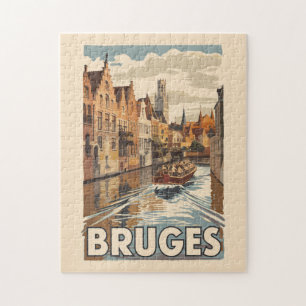 Bruges Belgium Illustration Travel Art Vintag Puzzle