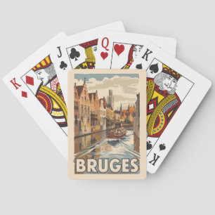 Bruges Belgium Illustration Travel Art Vintag Spielkarten