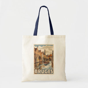 Bruges Belgium Illustration Travel Art Vintag Tragetasche