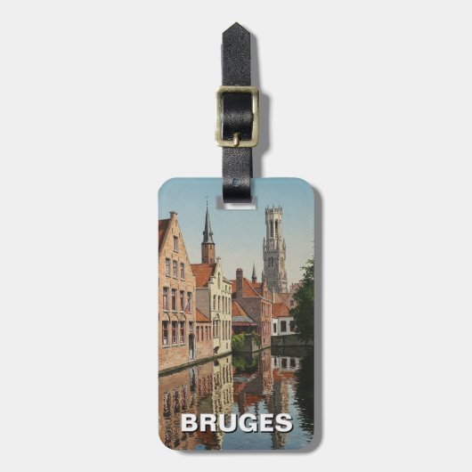 Bruges Belgium Reisen Souvenir Vintag Gepäckanhänger (Vorderseite vertikal)