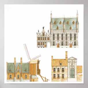 Bruges Belgium. Town hall and traditional Poster