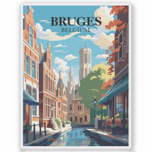 Bruges Belgium Travel Illustration Aufkleber (Vorderseite)