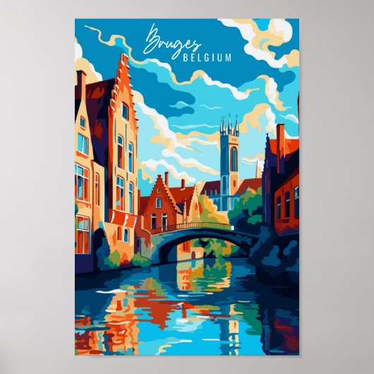 Bruges Belgium Vintage Reise Illustration Poster (Vorne)