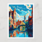 Bruges Belgium Vintage Reise Illustration Postkarte (Vorderseite)