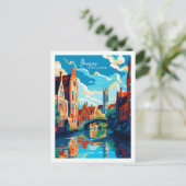 Bruges Belgium Vintage Reise Illustration Postkarte (Stehend Vorderseite)