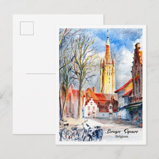 Bruges Square Belgium Colored Pencils Postkarte (Vorne/Hinten)
