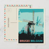 Bruges Windmühle Illustration Belgien Postkarte (Vorne/Hinten)
