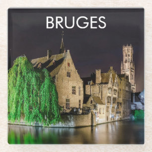 Brügge Altstadt und Belfischer Turm Glasuntersetzer