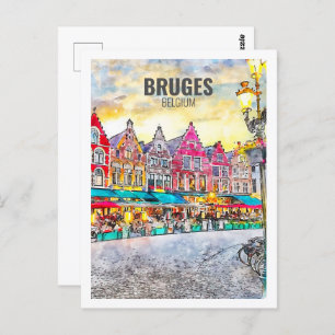 Brügge Belgien Berühmte Wasserfarbskizze für Reise Postkarte