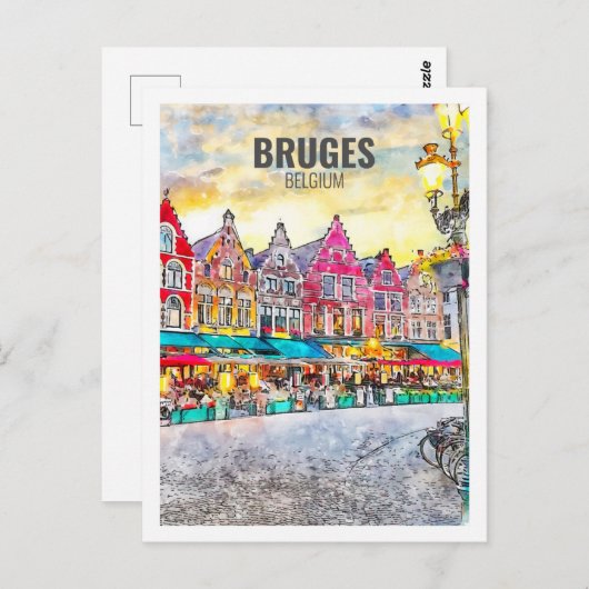 Brügge Belgien Berühmte Wasserfarbskizze für Reise Postkarte (Vorne/Hinten)