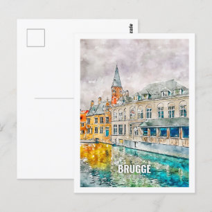 Brügge Belgien Berühmter Reiseort Aquarell Postkarte