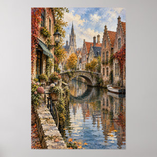Brügge Belgien Kanal und Steinbrücke Wandkunst Poster