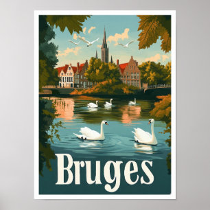 Brügge Belgien Kunst Vintage Reise Illustration Poster