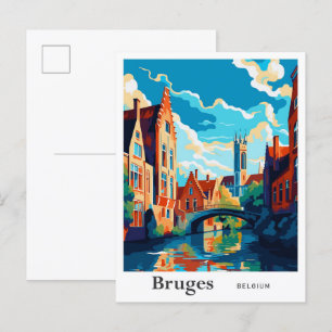 Brügge Belgien Kunst Vintage Reise Illustration Postkarte