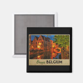 Brügge Belgien nachts Magnet (Vorderseite/Rückseite)