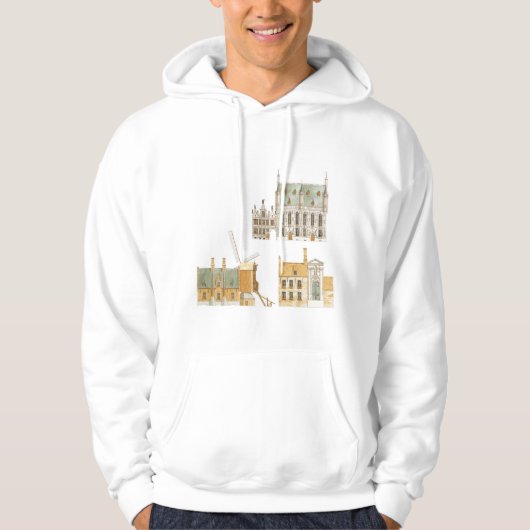Brügge Belgien. Rathaus und traditionelles Hoodie (Vorderseite)