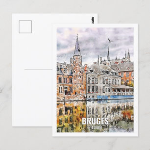 Brügge Belgien Reiseort Aquarell Postkarte