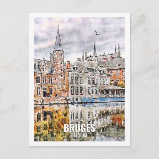 Brügge Belgien Reiseziel Place Watercolor Postkarte (Vorderseite)