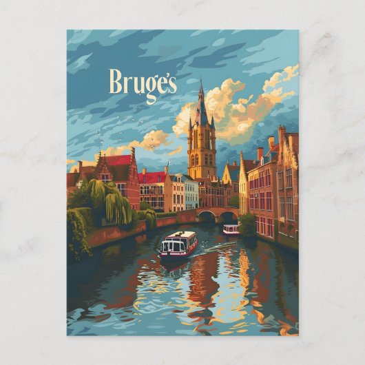 Brügge Belgien Vintage Kunst Postkarte (Vorderseite)