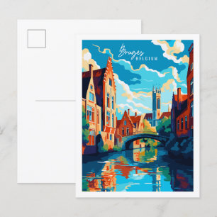 Brügge Belgien Vintage-Reiseillustration Postkarte