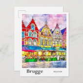 Brugge Belgium Reisen Wasserfarbenhandzeichnung Postkarte (Vorne/Hinten)