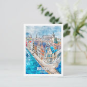 Brugge Belgium Travel Place Watercolor Postkarte (Stehend Vorderseite)