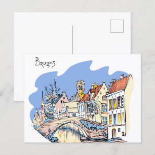 Brügge Kanal Belgien Illustration Reise Postkarte
