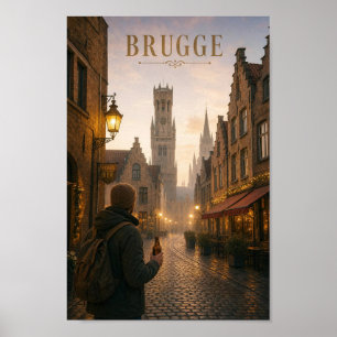 Brügge Kopfsteinpflaster-Dämmerungs-Escape-Plakat Poster