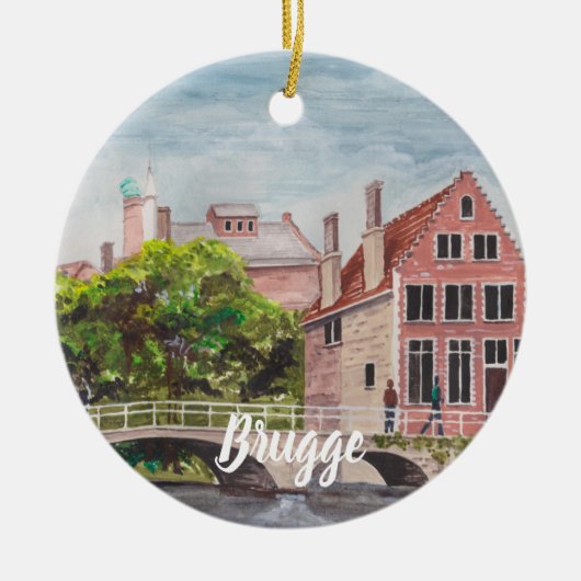 Brügge Wasserfarbenmalerei von Farida Greenfield Keramik Ornament (Vorne)